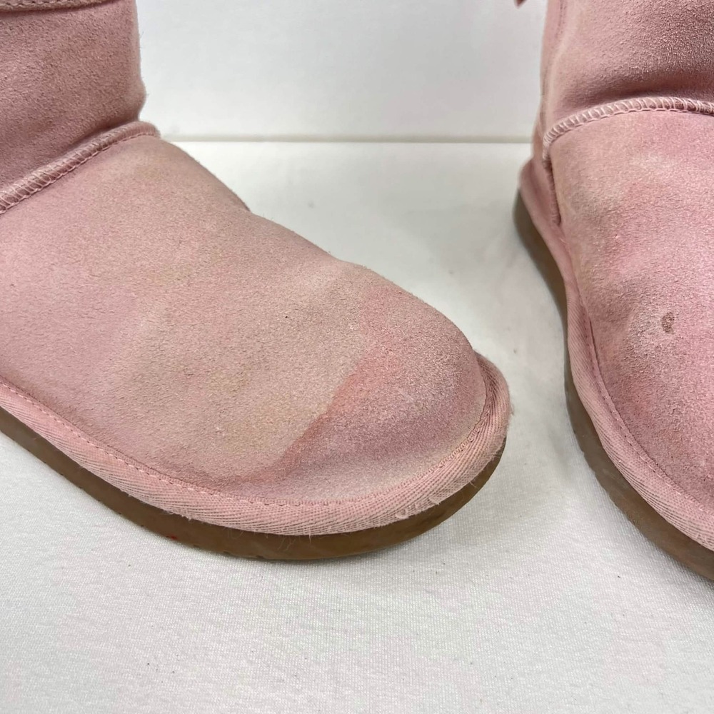 GUC Koolaburra by UGG Victoria Mini Pink Bow Winter Boots Fur Lined Girls Size 2 - Picture 3 of 14